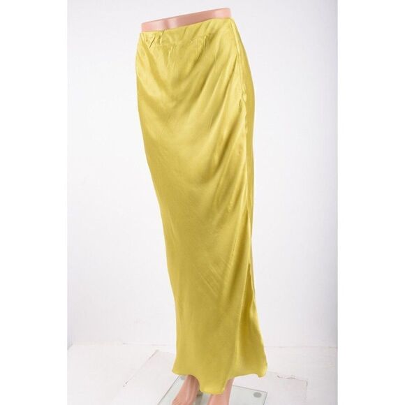 Massimo Dutti Womens Long Maxi Satin Skirt S Small Yellow 5288/836 NWT - Picture 3 of 7